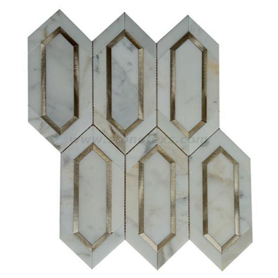 Роскошный мрамор Calacatta и плитки мозаики пикета золота алюминиевые естественные каменные